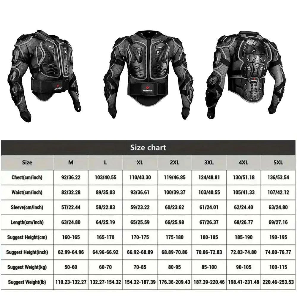 Motorcycle Full Body Armor Jacket with Spine Chest Protection-MC1001-Black / M