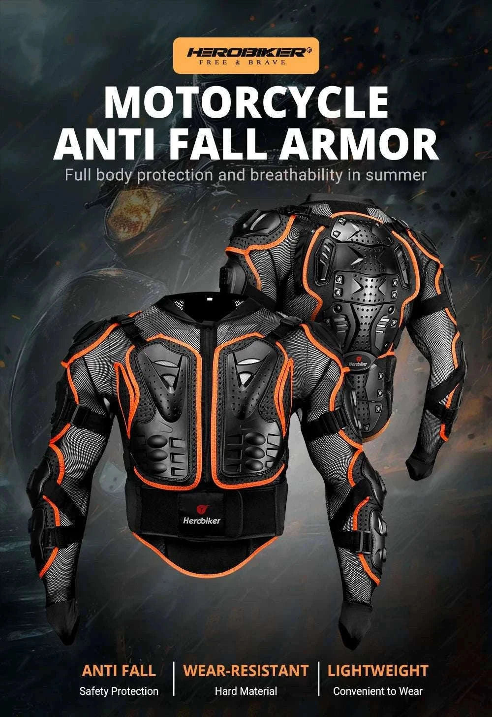 Motorcycle Full Body Armor Jacket with Spine Chest Protection-MC1001-Black / M