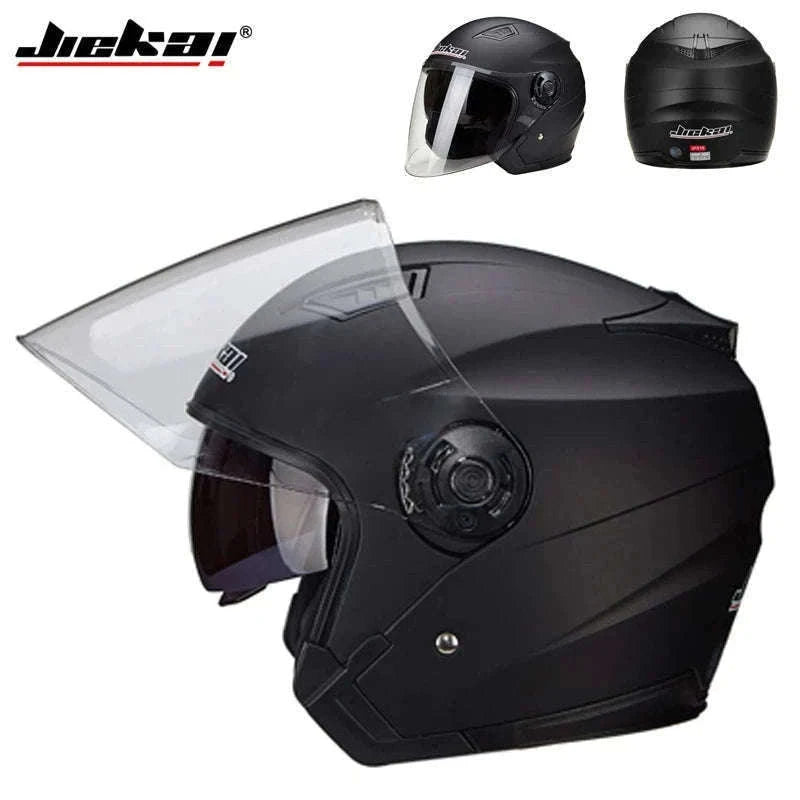 Motorcycle Half Helmet with Dual Visor UV Protection Lightweight-Matte Black / M