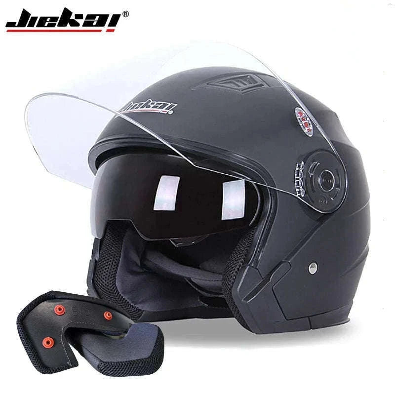Motorcycle Half Helmet with Dual Visor UV Protection Lightweight-Matte Black / M