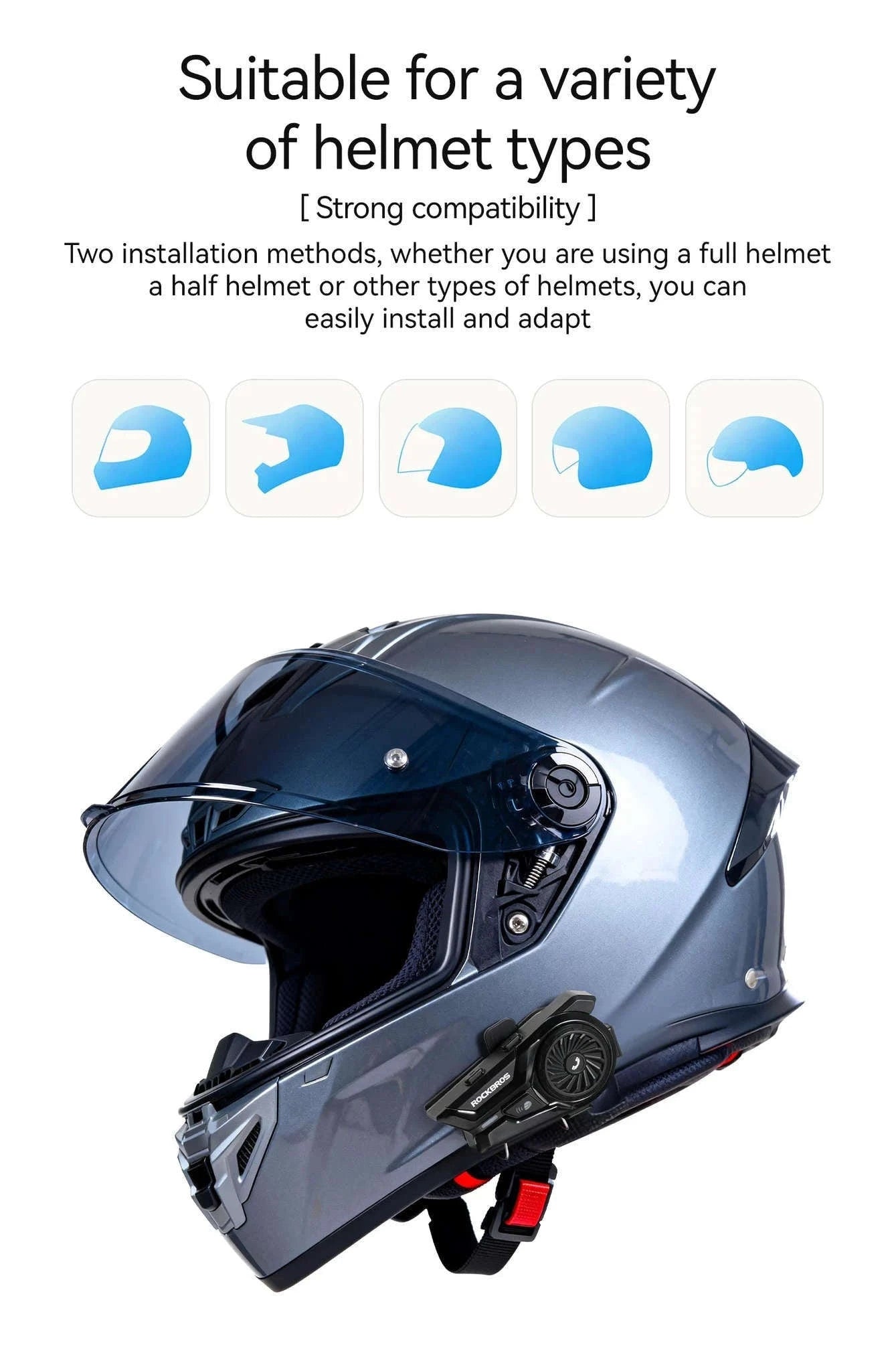 Motorcycle Helmet Bluetooth Headset with Intercom & Voice Control-R1