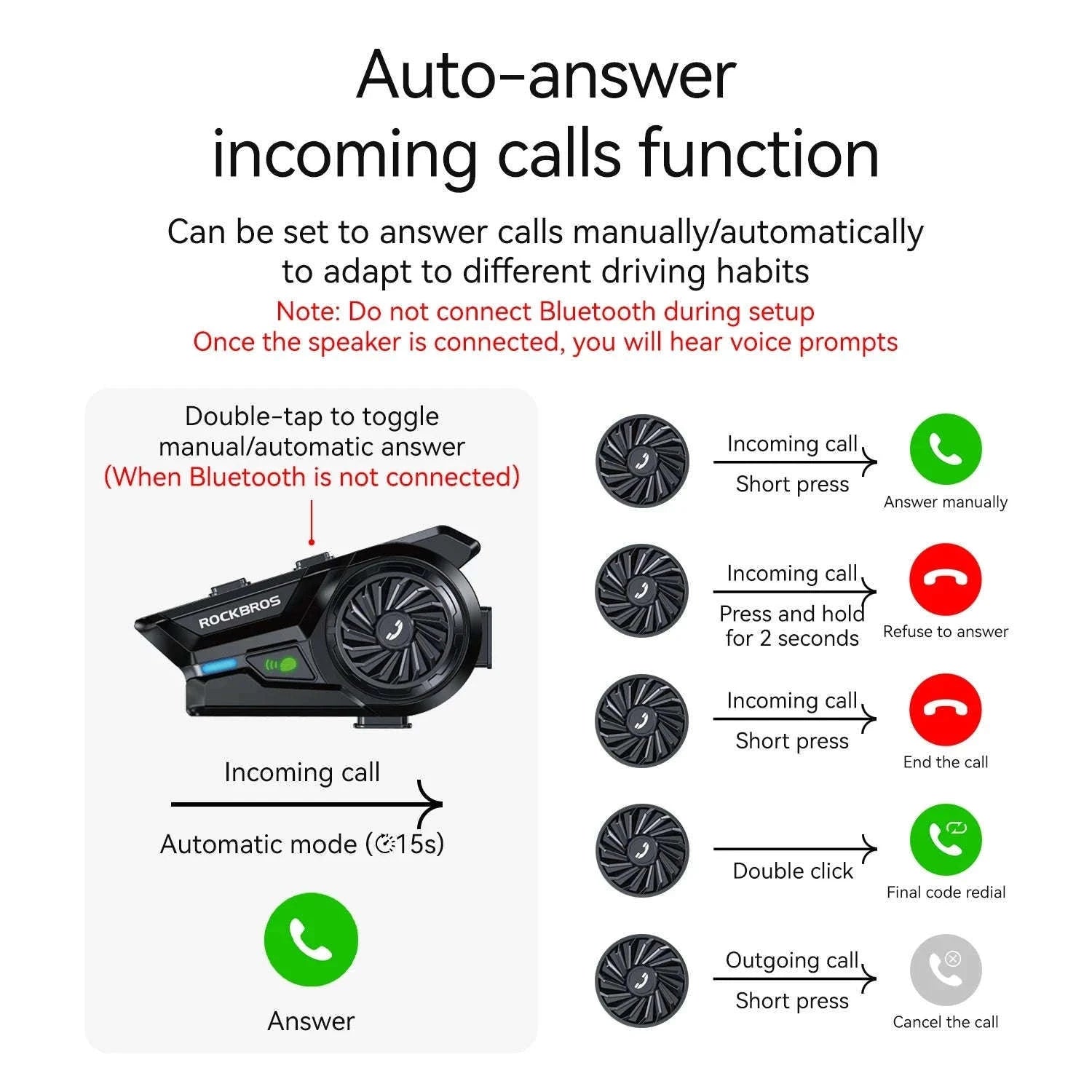 Motorcycle Helmet Bluetooth Headset with Intercom & Voice Control-R1