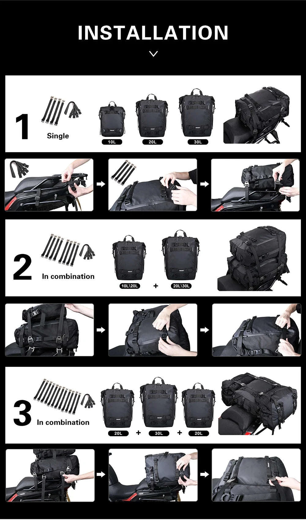 Motorcycle Rear Seat Bag Waterproof Luggage Pack-Black 10L / france