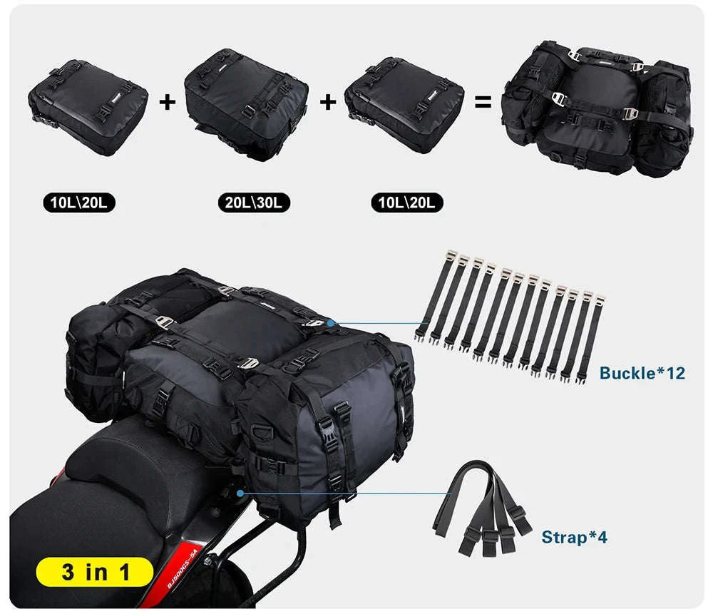 Motorcycle Rear Seat Bag Waterproof Luggage Pack-Black 10L / france