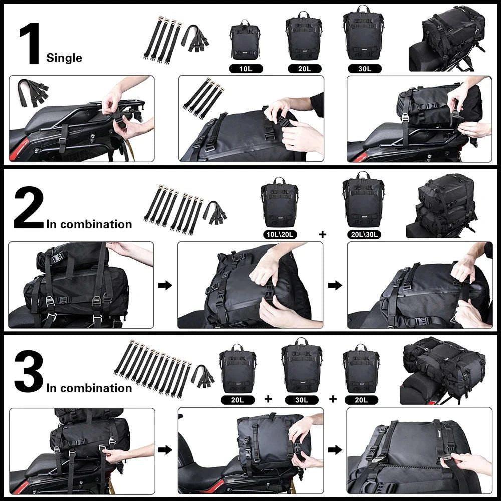 Motorcycle Rear Seat Bag Waterproof Luggage Pack-Black 10L / france