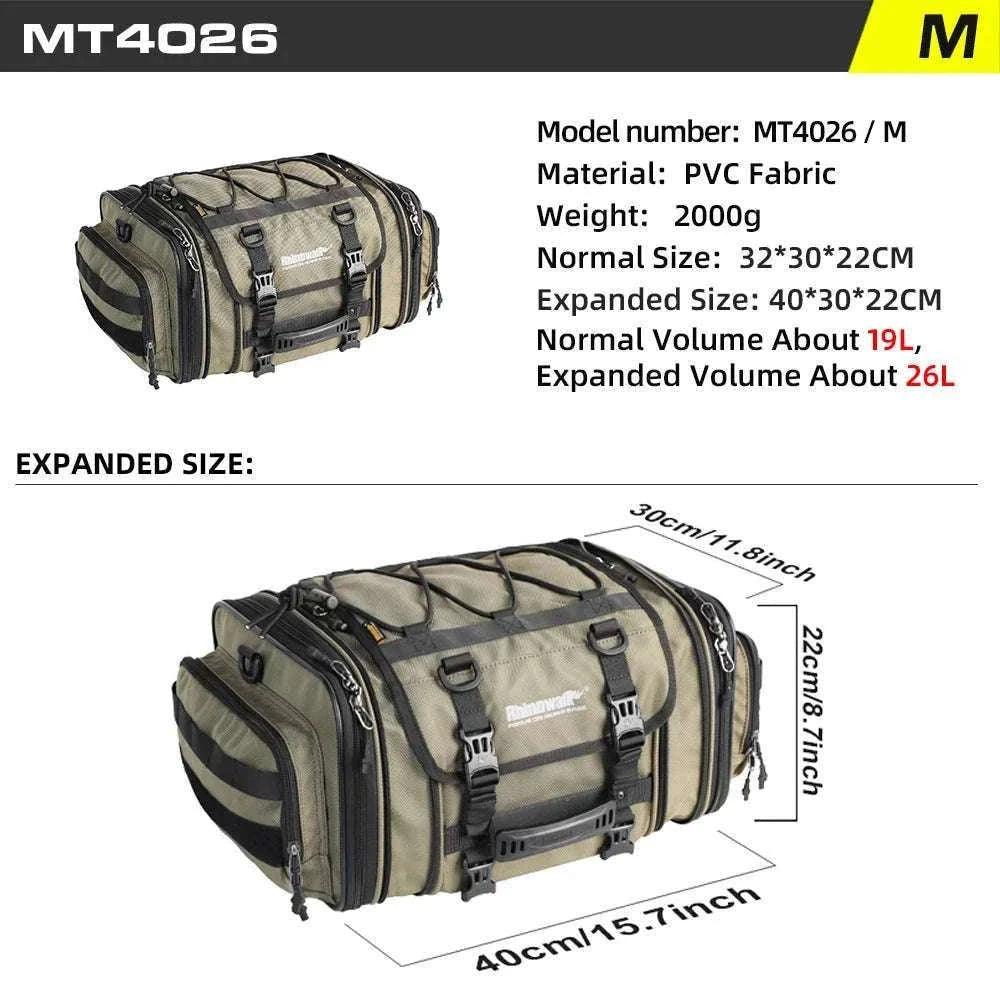 Motorcycle Tail Bag Expandable Luggage 19L–80L Rack Trunk Storage-M 19L-26L Black