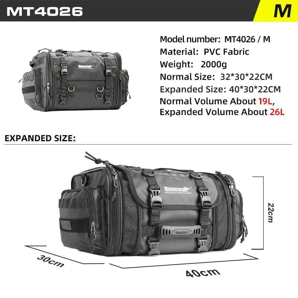 Motorcycle Tail Bag Expandable Luggage 19L–80L Rack Trunk Storage-M 19L-26L Black