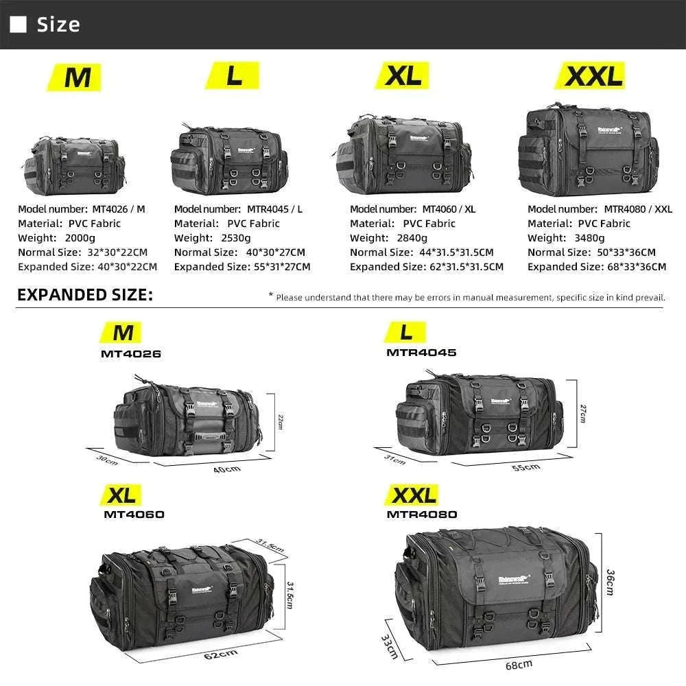 Motorcycle Tail Bag Expandable Luggage 19L–80L Rack Trunk Storage-M 19L-26L Black