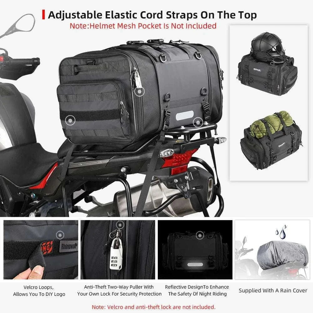 Motorcycle Tail Bag Expandable Luggage 19L–80L Rack Trunk Storage-M 19L-26L Black