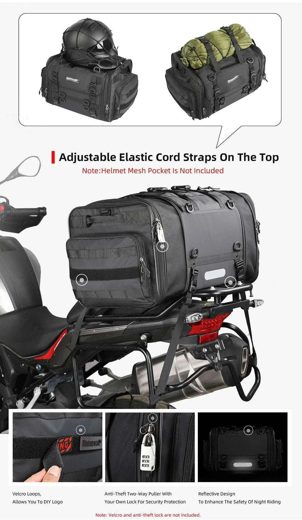 Motorcycle Tail Bag Expandable Luggage 19L–80L Rack Trunk Storage-M 19L-26L Black