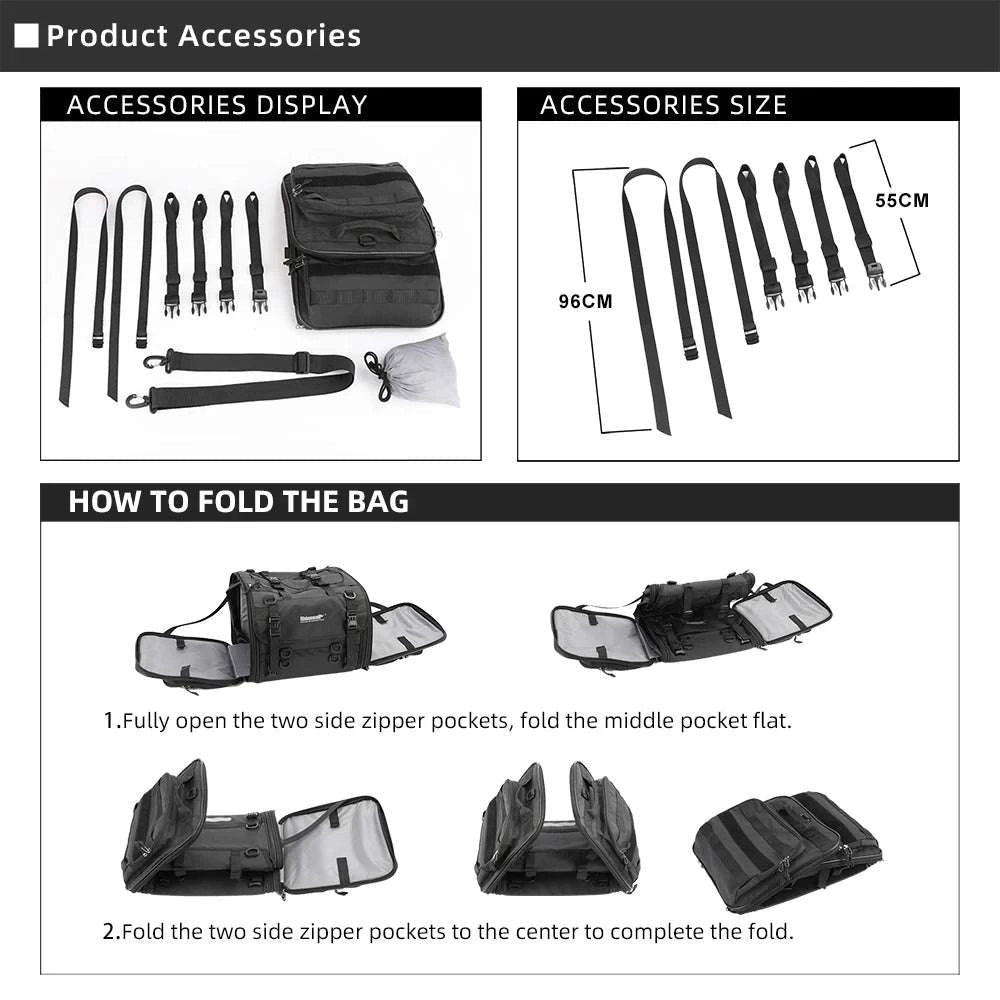Motorcycle Tail Bag Expandable Luggage 19L–80L Rack Trunk Storage-M 19L-26L Black