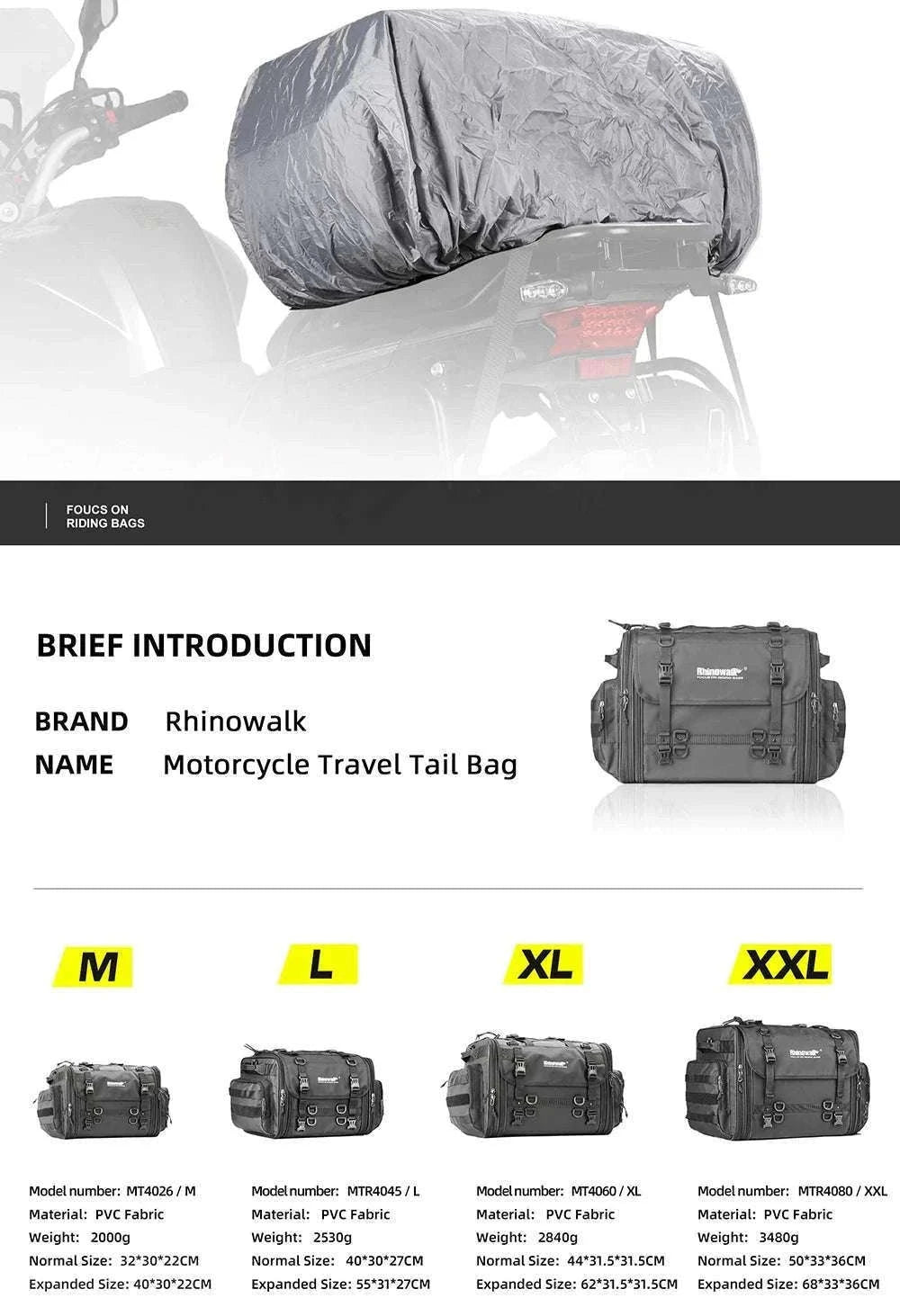 Motorcycle Tail Bag Expandable Luggage 19L–80L Rack Trunk Storage-M 19L-26L Black
