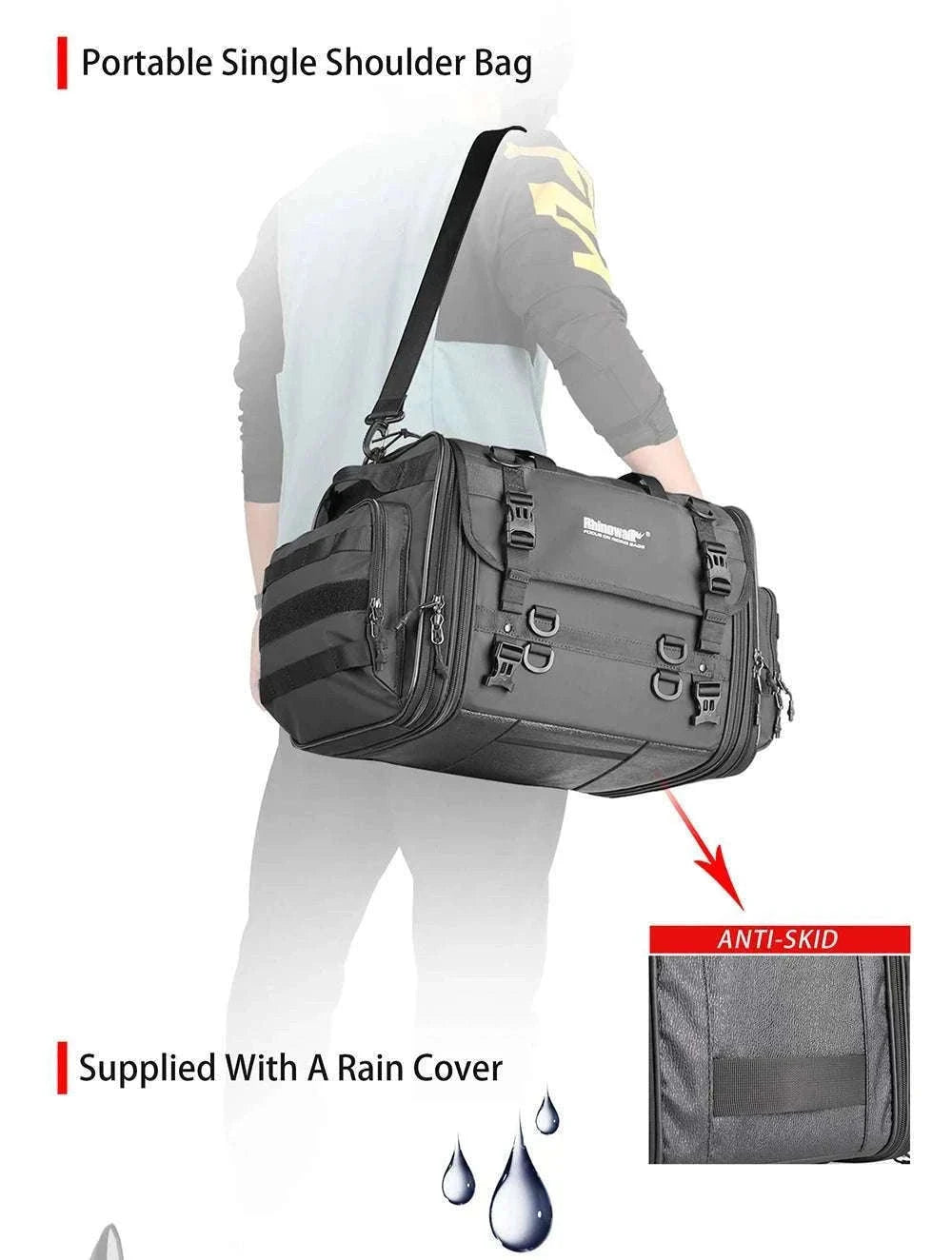 Motorcycle Tail Bag Expandable Luggage 19L–80L Rack Trunk Storage-M 19L-26L Black