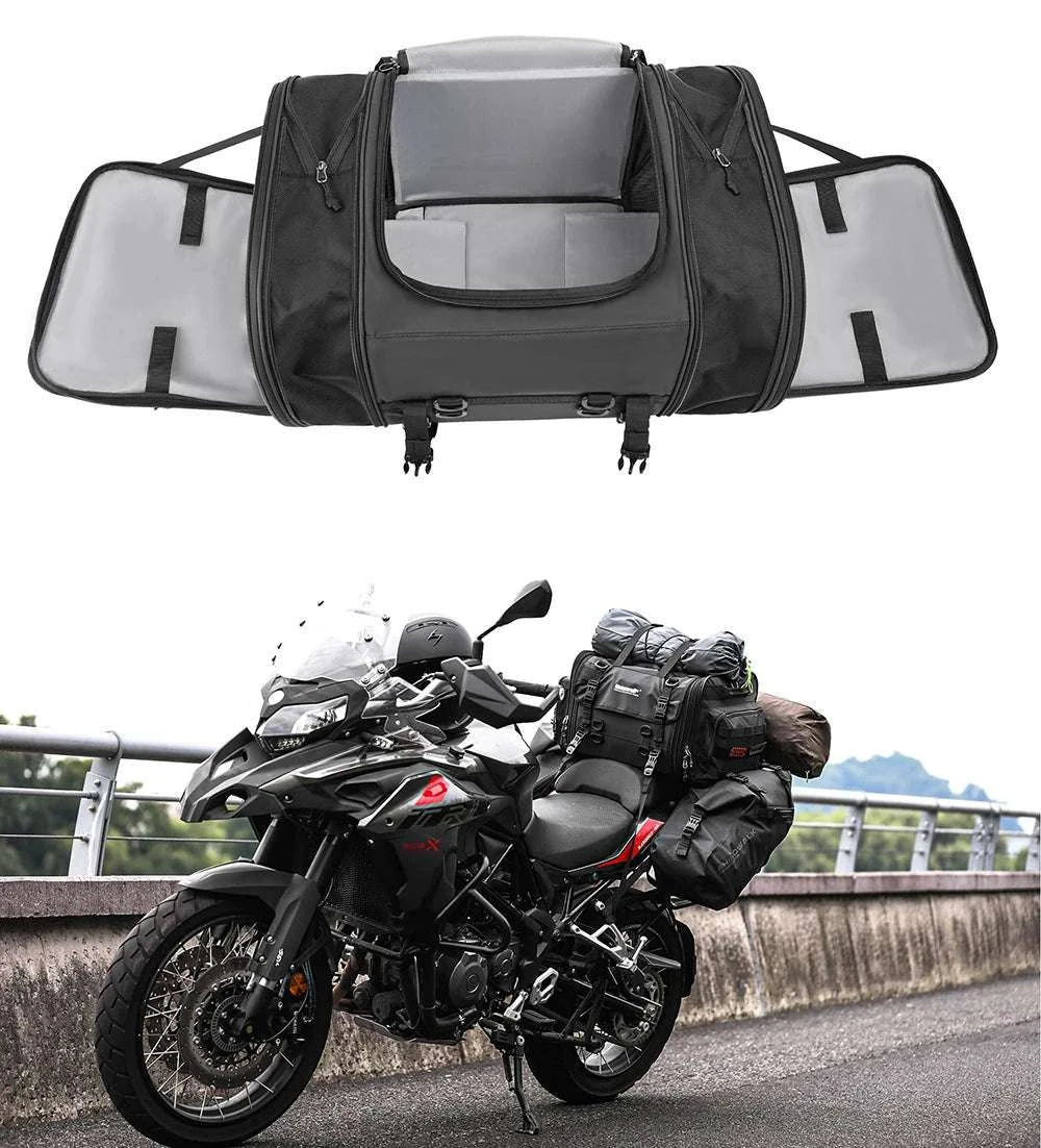 Motorcycle Tail Bag Expandable Luggage 19L–80L Rack Trunk Storage-M 19L-26L Black