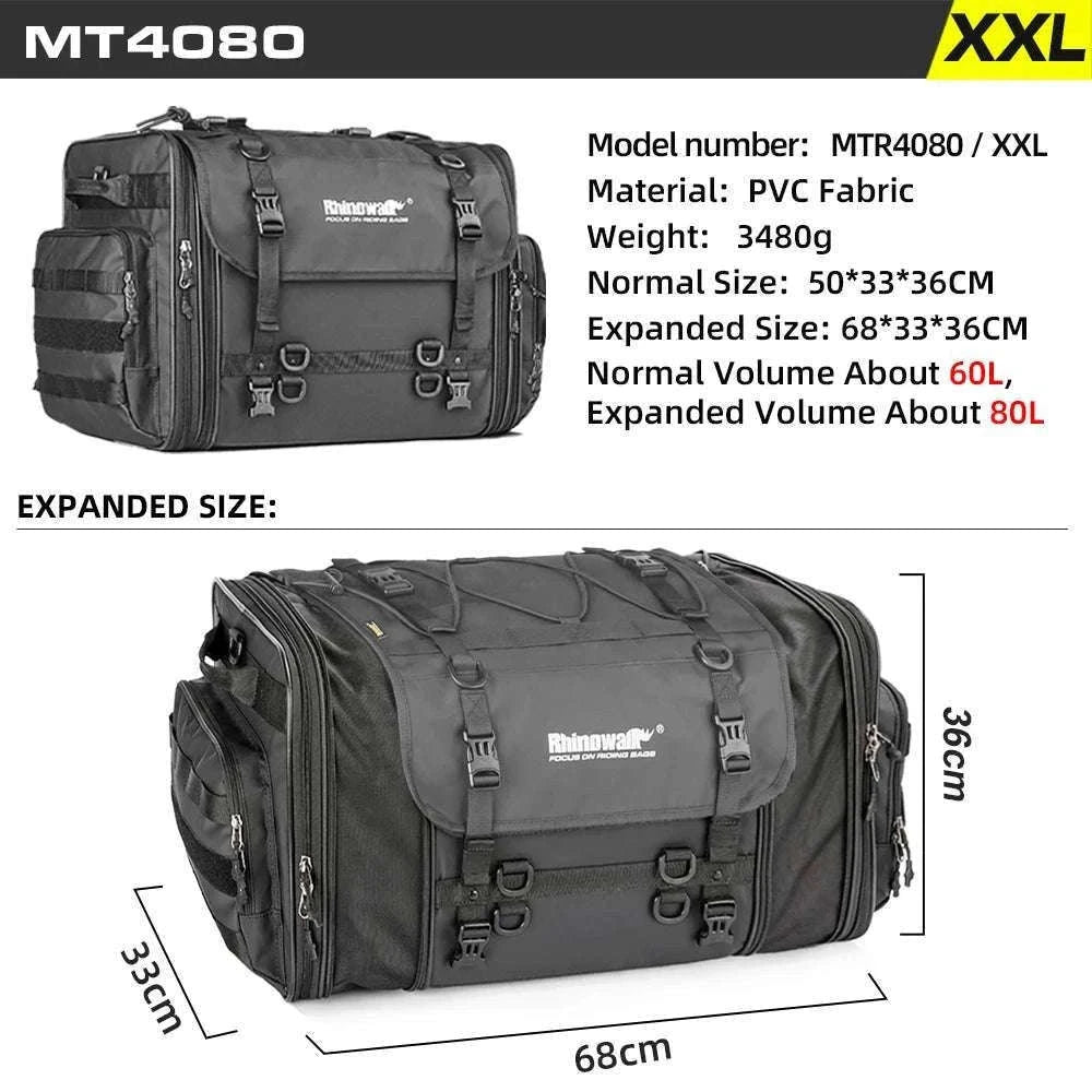 Motorcycle Tail Bag Expandable Luggage 19L–80L Rack Trunk Storage-M 19L-26L Black
