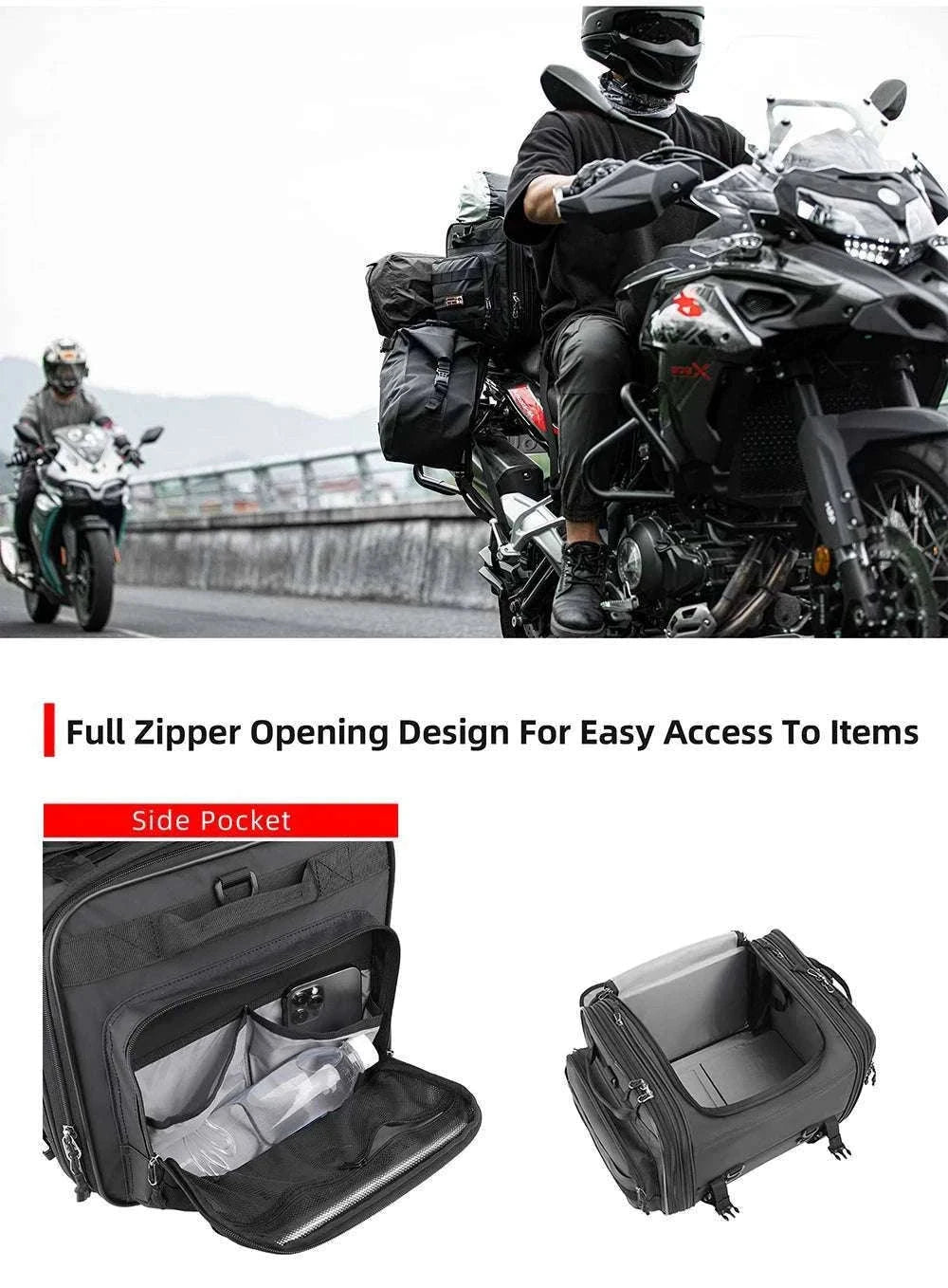Motorcycle Tail Bag Expandable Luggage 19L–80L Rack Trunk Storage-M 19L-26L Black