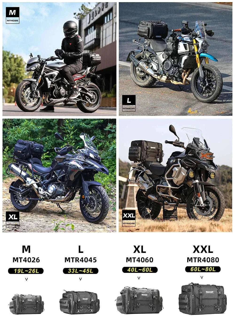 Motorcycle Tail Bag Expandable Luggage 19L–80L Rack Trunk Storage-M 19L-26L Black