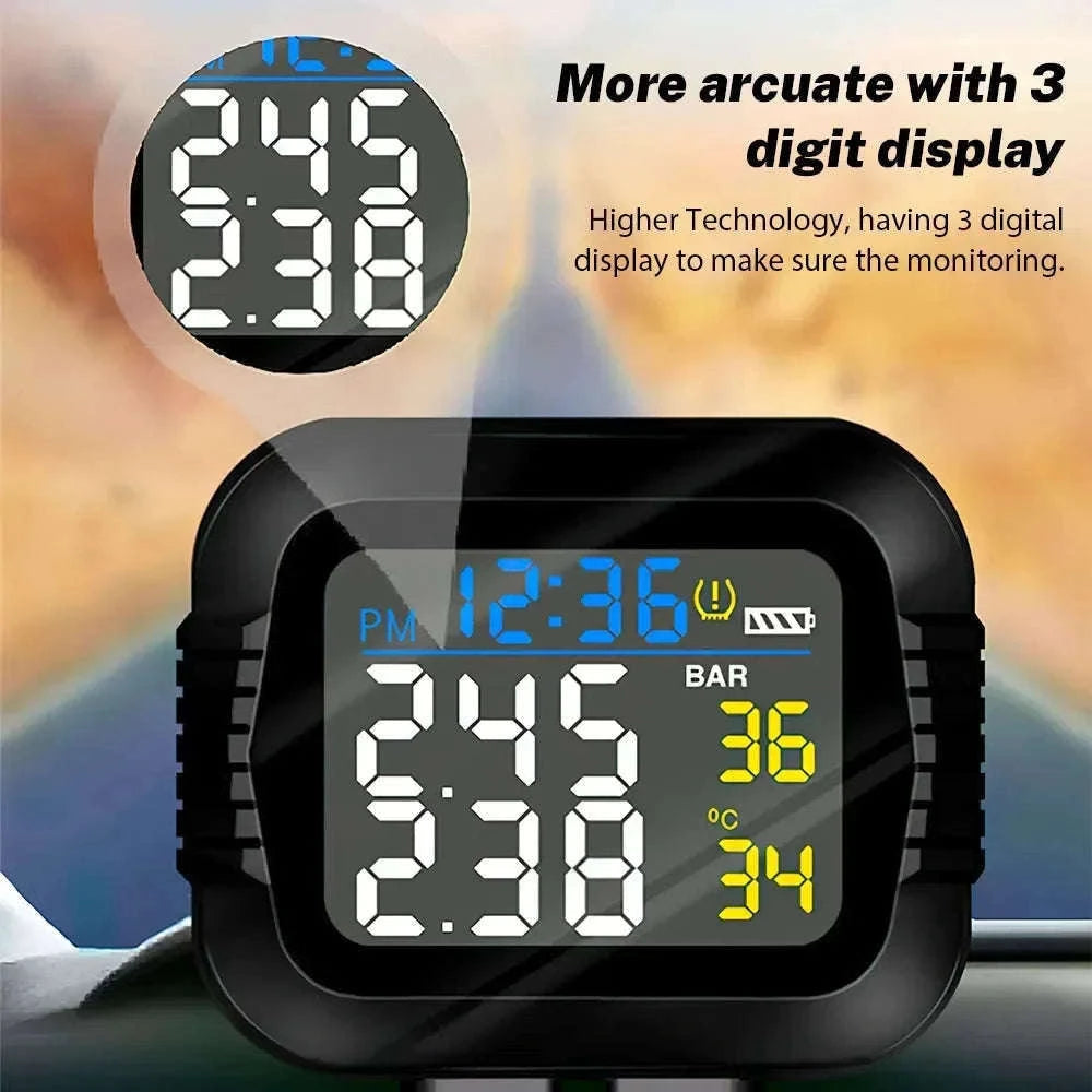 Motorcycle Tire Pressure Monitor with Real-Time Alerts-Black