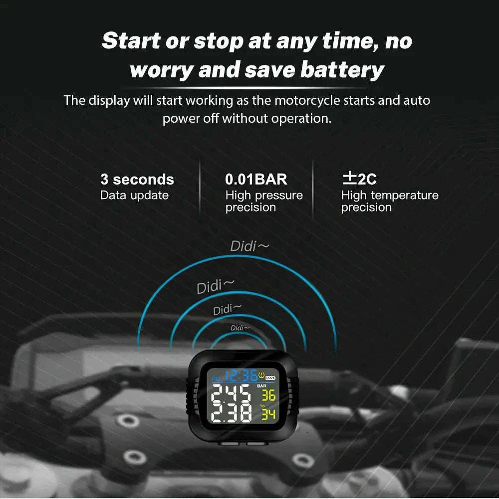 Motorcycle Tire Pressure Monitor with Real-Time Alerts-Black