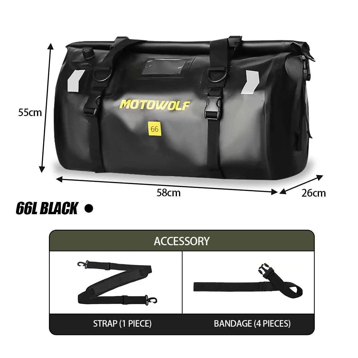 Motorcycle Waterproof Tail Bag Roll Top Dry Luggage 20L–100L-logo-66L