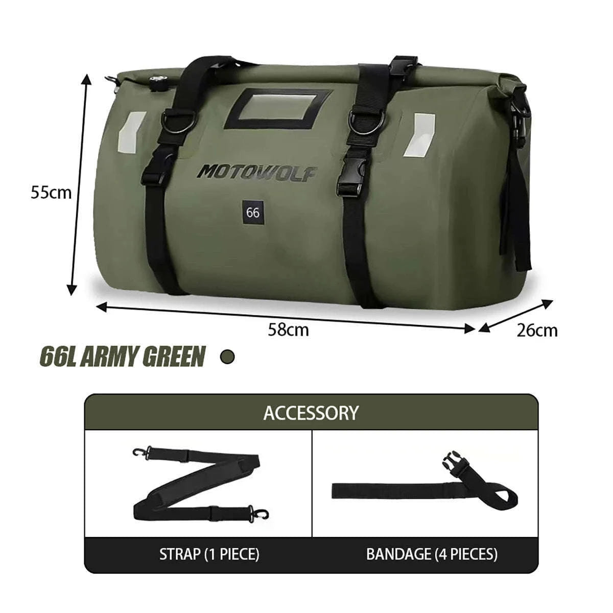 Motorcycle Waterproof Tail Bag Roll Top Dry Luggage 20L–100L-logo-66L