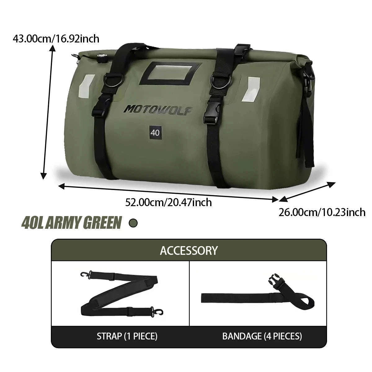 Motorcycle Waterproof Tail Bag Roll Top Dry Luggage 20L–100L-logo-66L