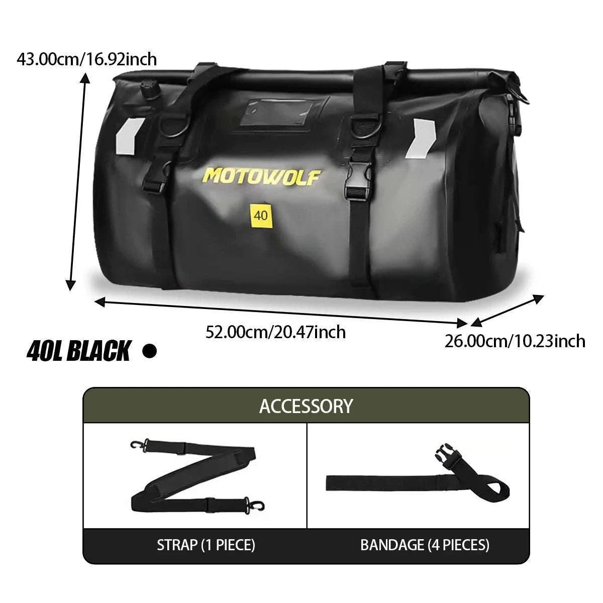 Motorcycle Waterproof Tail Bag Roll Top Dry Luggage 20L–100L-logo-66L