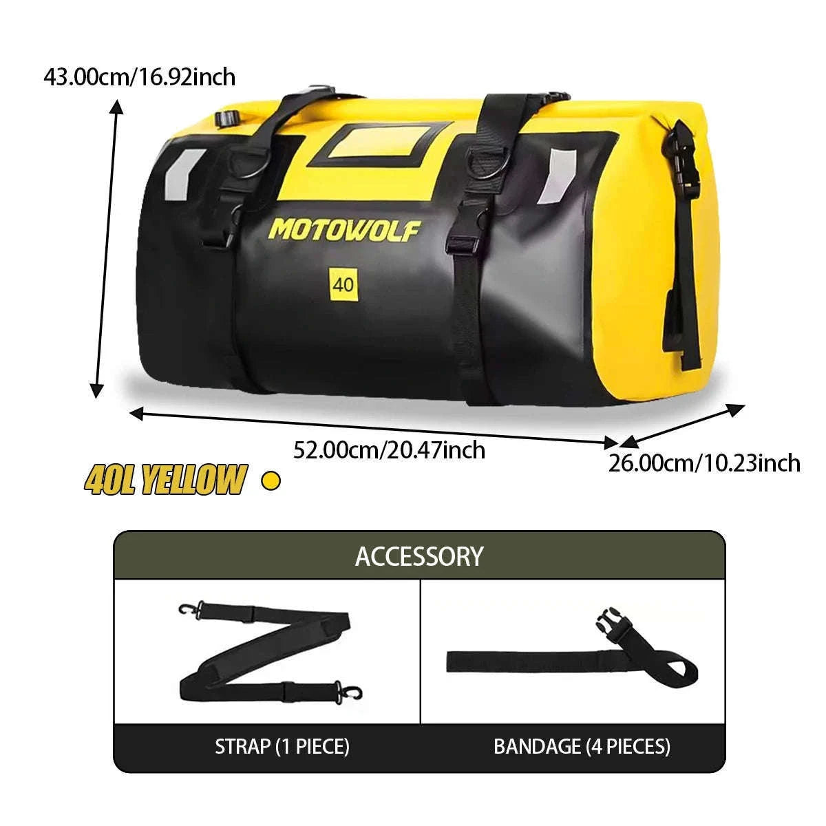 Motorcycle Waterproof Tail Bag Roll Top Dry Luggage 20L–100L-logo-66L