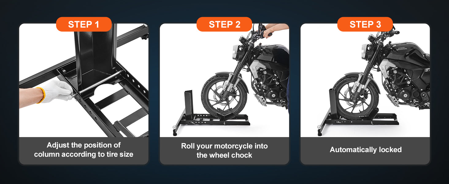 Support de cale-roue pour moto robuste 1800 lbs ajustable