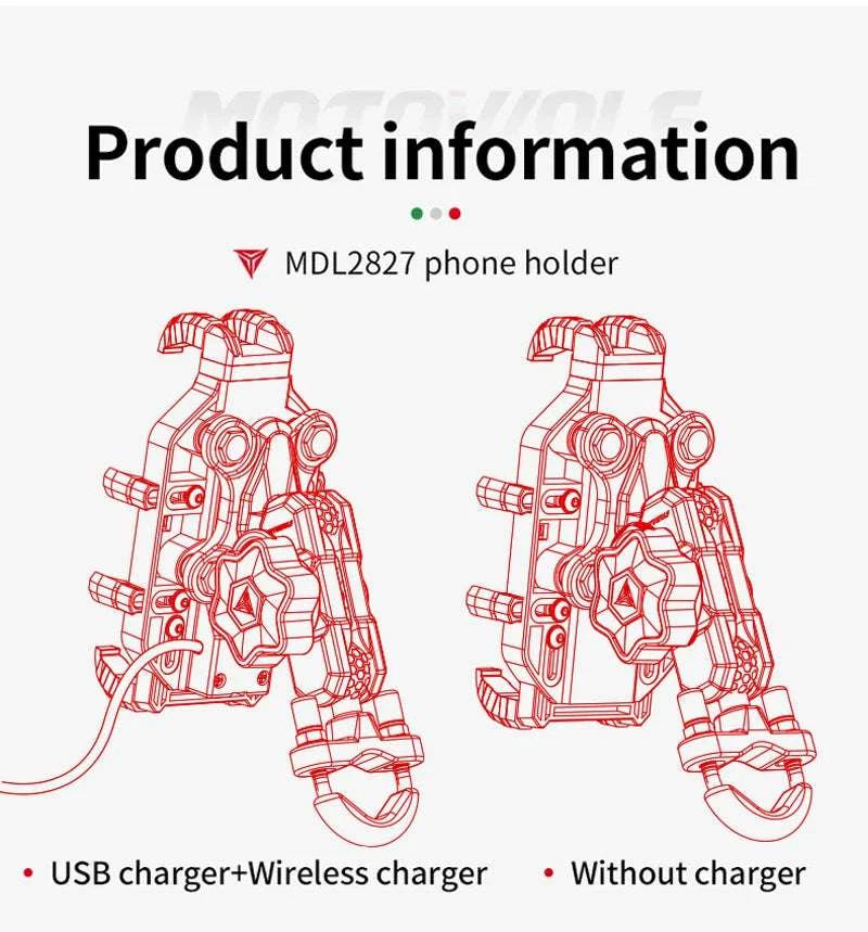 Motorcycle Wireless Charging Phone Mount with 360° Rotation Holder-Charging - mirror
