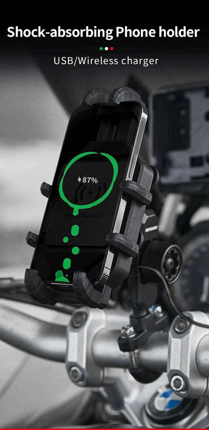 Motorcycle Wireless Charging Phone Mount with 360° Rotation Holder-Charging - mirror