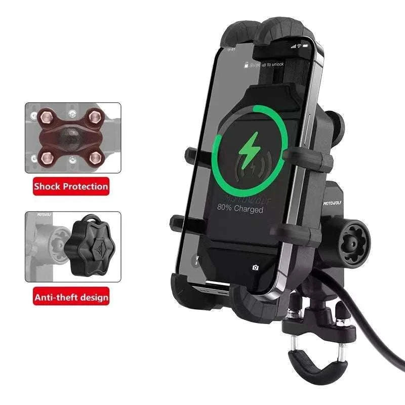 Motorcycle Wireless Charging Phone Mount with 360° Rotation Holder-Charging - mirror