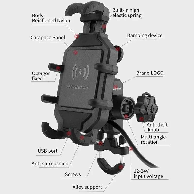 Motorcycle Wireless Charging Phone Mount with 360° Rotation Holder-Charging - mirror