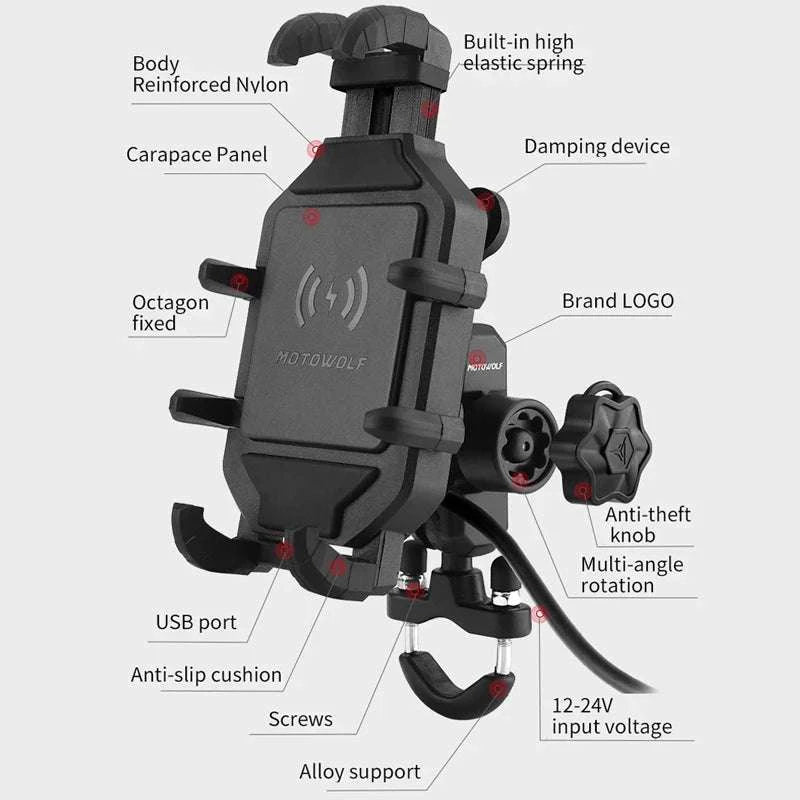 Motorcycle Wireless Charging Phone Mount with 360° Rotation Holder-Charging - mirror