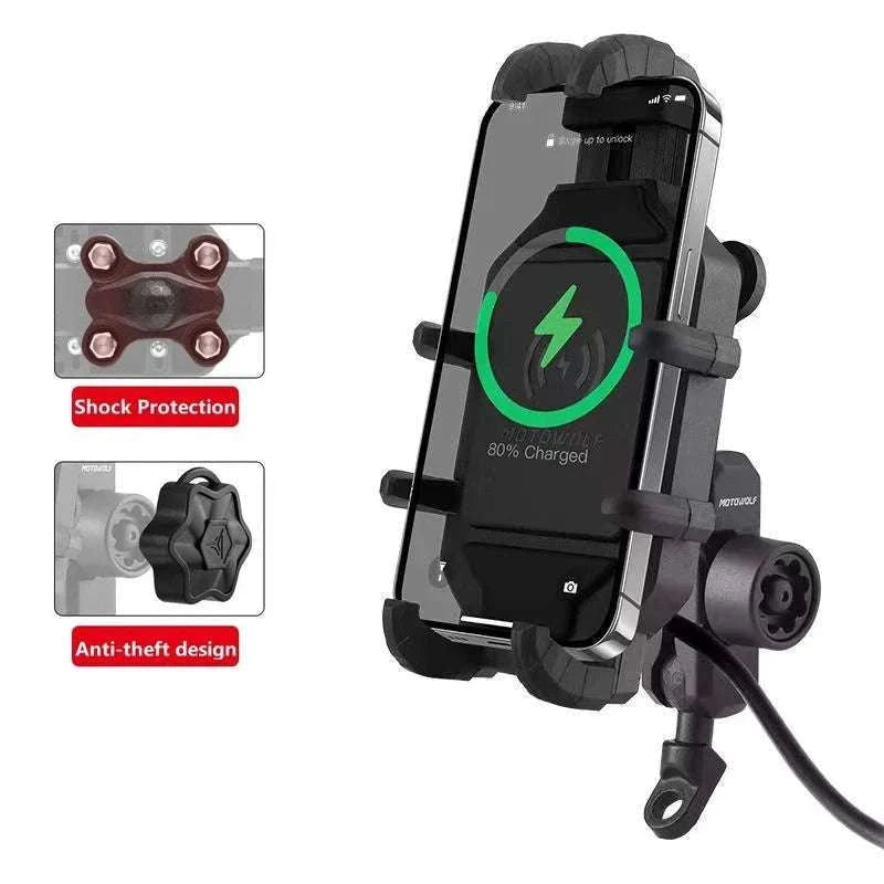 Motorcycle Wireless Charging Phone Mount with 360° Rotation Holder-Charging - mirror