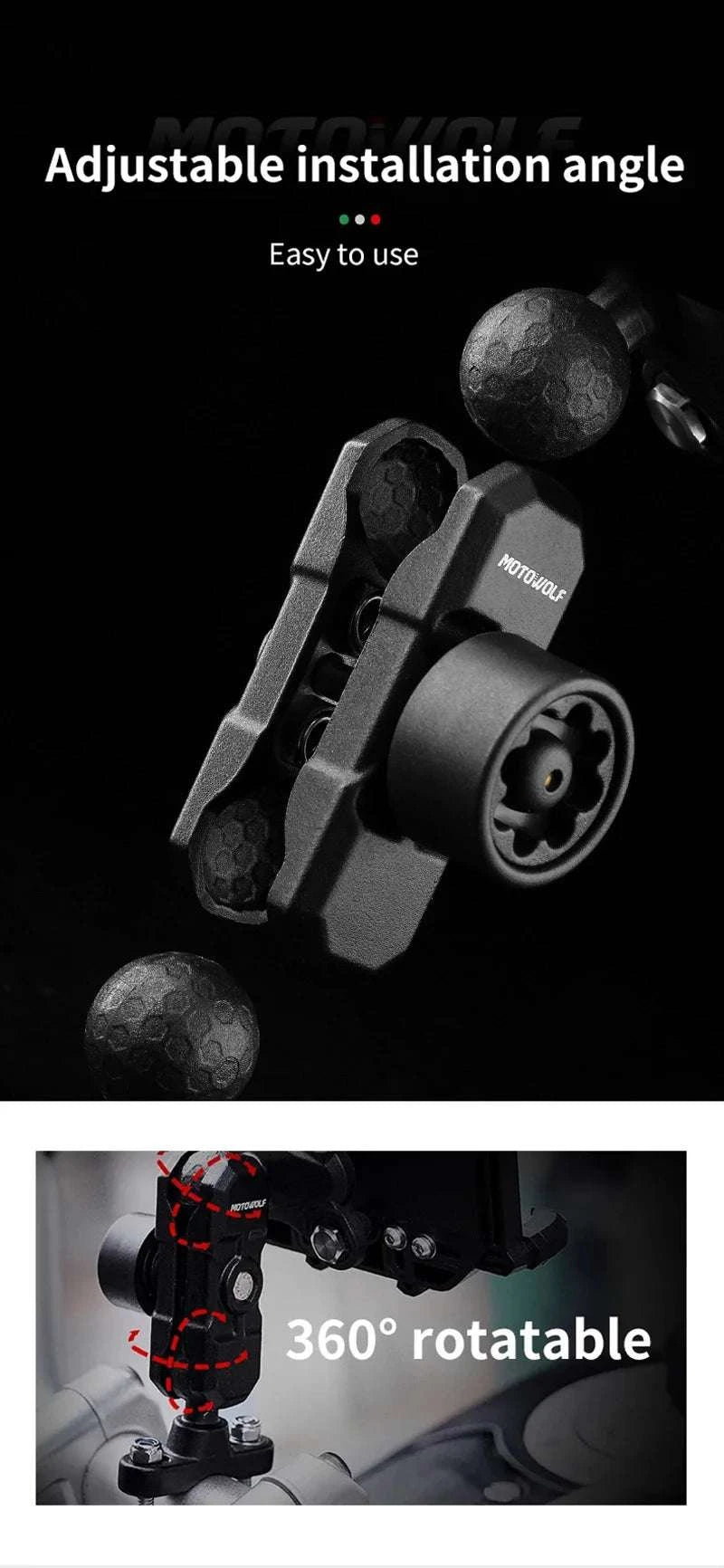 Motorcycle Wireless Charging Phone Mount with 360° Rotation Holder-Charging - mirror
