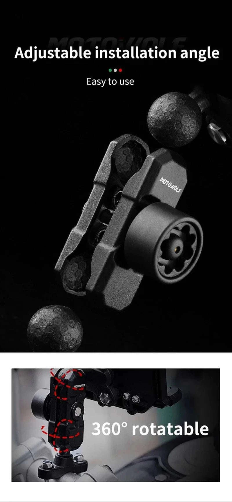 Motorcycle Wireless Charging Phone Mount with 360° Rotation Holder-Charging - mirror