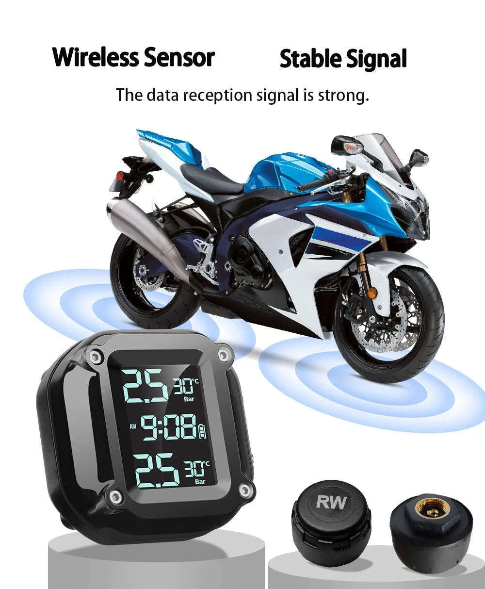 Motorcycle Wireless Tire Pressure Monitor with Digital Display-M5 external