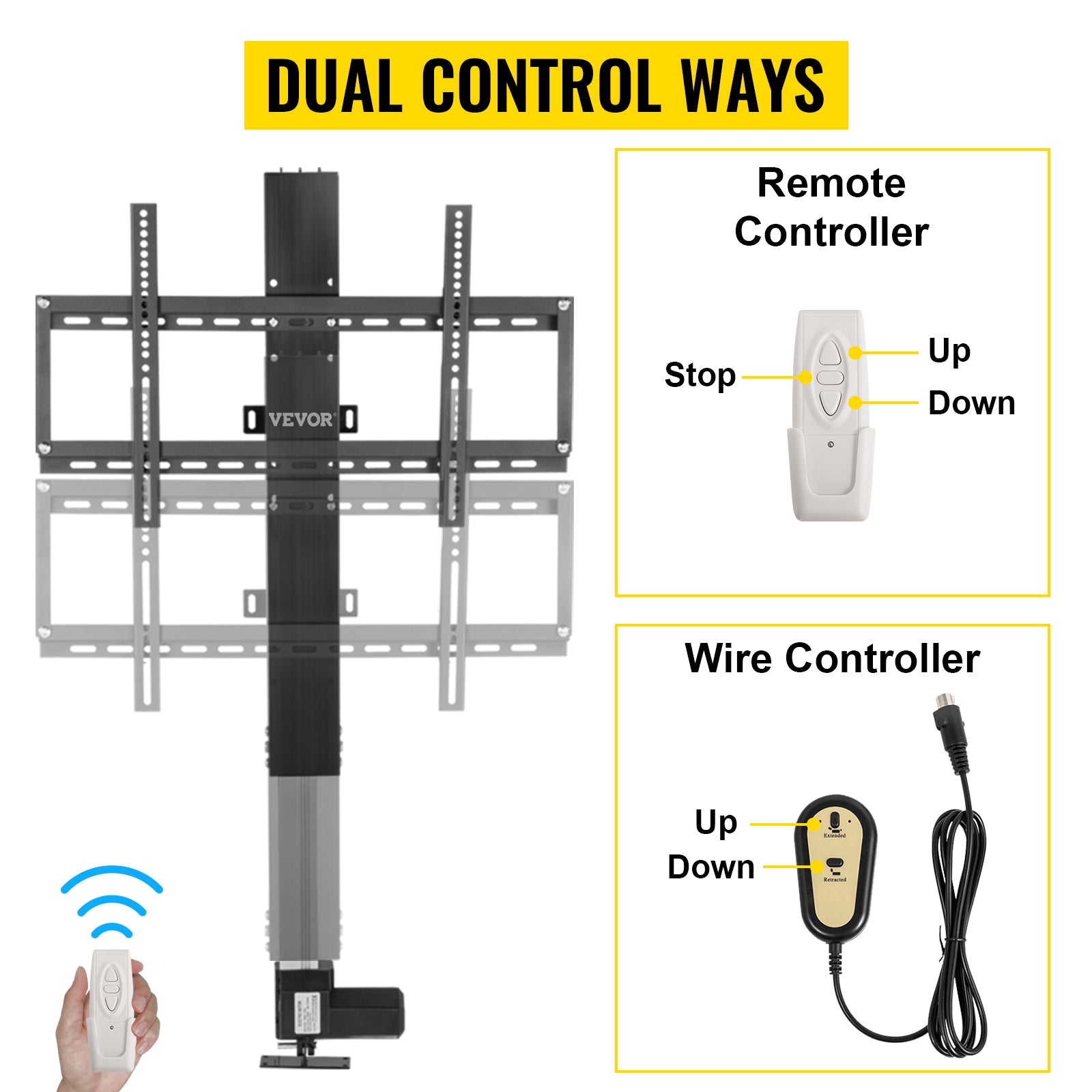 Motorized TV Lift Stand with Remote, Adjustable Height 42.3"–73.8"