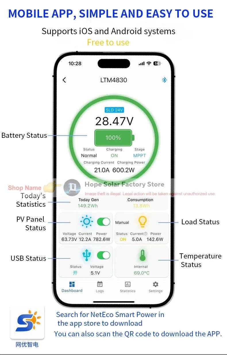 MPPT Solar Charge Controller 30A/40A with App Control & 12–48V Support-Blue / 12 24 36V-40A