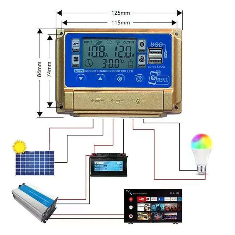 MPPT Solar Panel Charge Controller with Bluetooth and USB-Only bluetooth / 30A