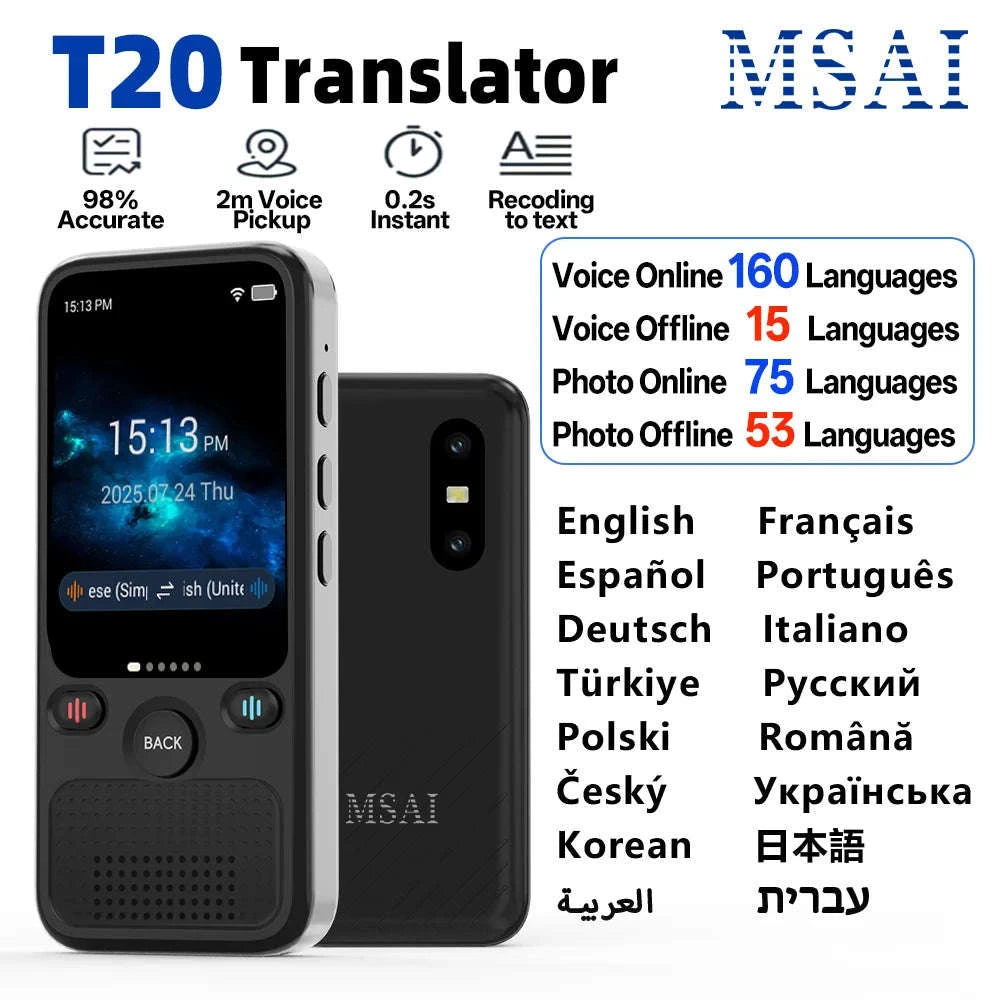 MSAI T20 160‑Language Translator with Camera and Real‑Time Voice Translation-T20