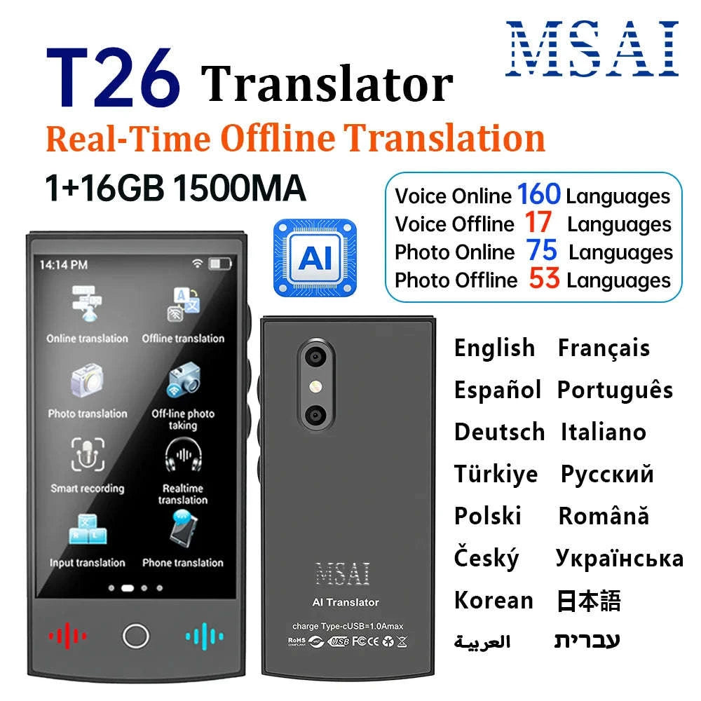 MSAI T26 160 Languages Voice Translator Online Photo 75 Languages Audio Translate 115 Offline Real Time Translation for Travel-T26