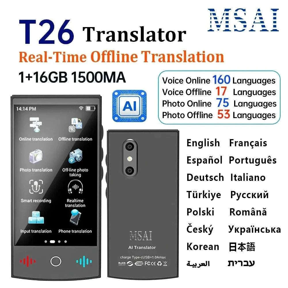 MSAI T26 Voice Translator for Travel and Cross-Language Chat-T26