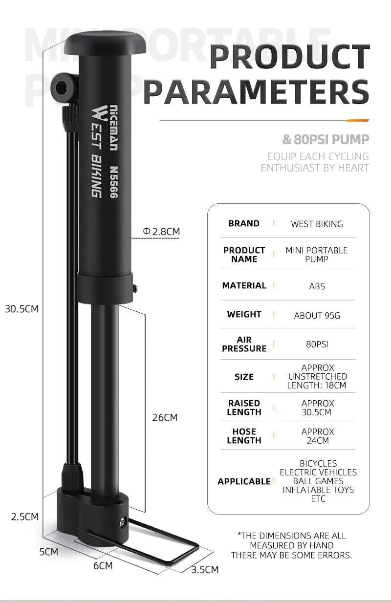 MTB Bicycle Pump 80 PSI Manual Floor Inflator-black
