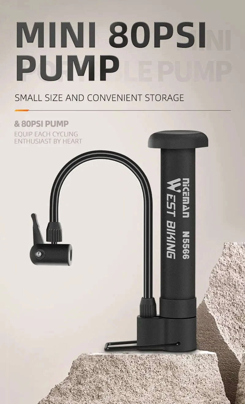 MTB Bicycle Pump 80 PSI Manual Floor Inflator-black