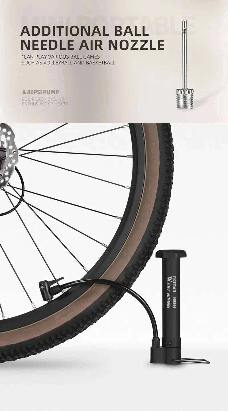 MTB Bicycle Pump 80 PSI Manual Floor Inflator-black