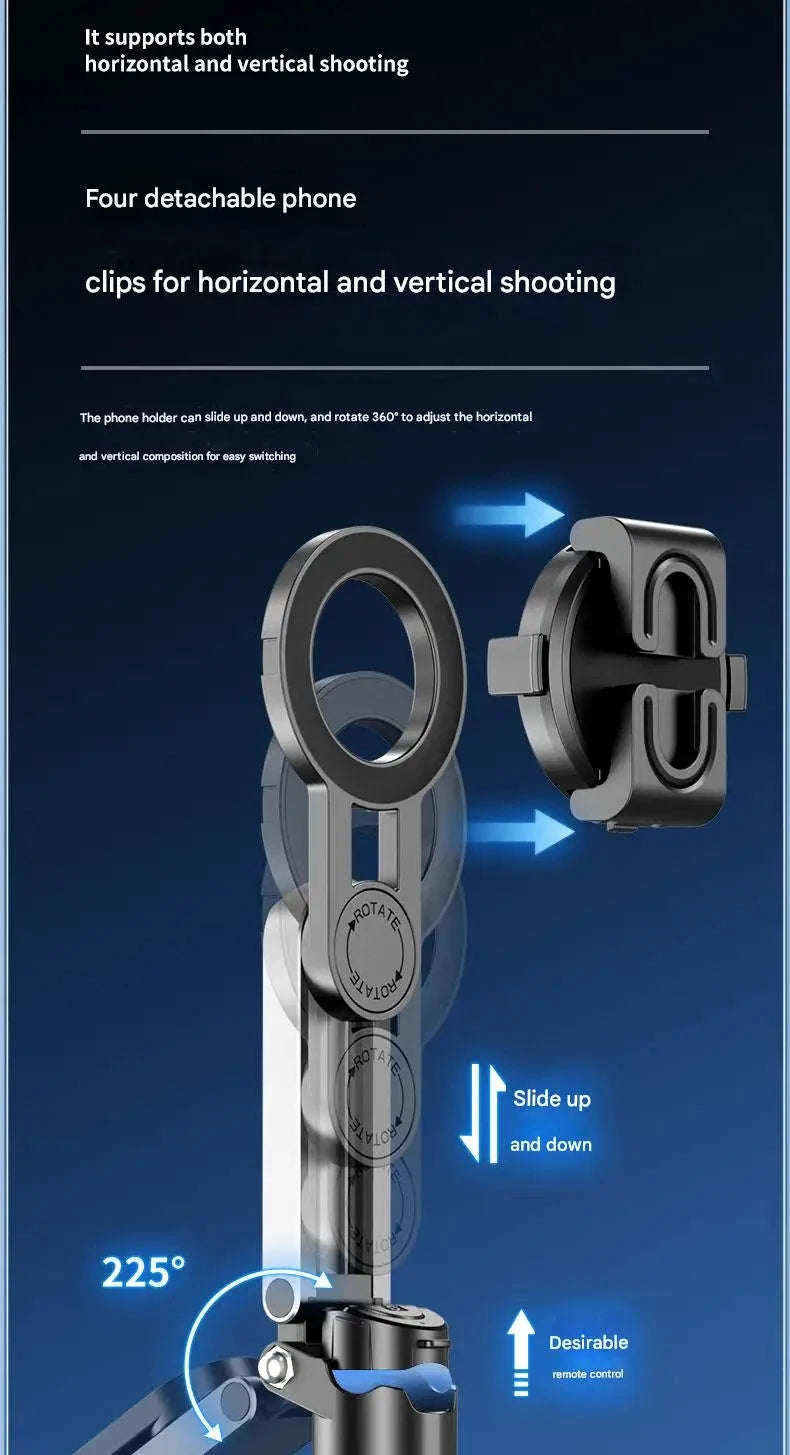 Multi‑Function Foldable Magnetic Phone Holder Tripod with Remote Control-White