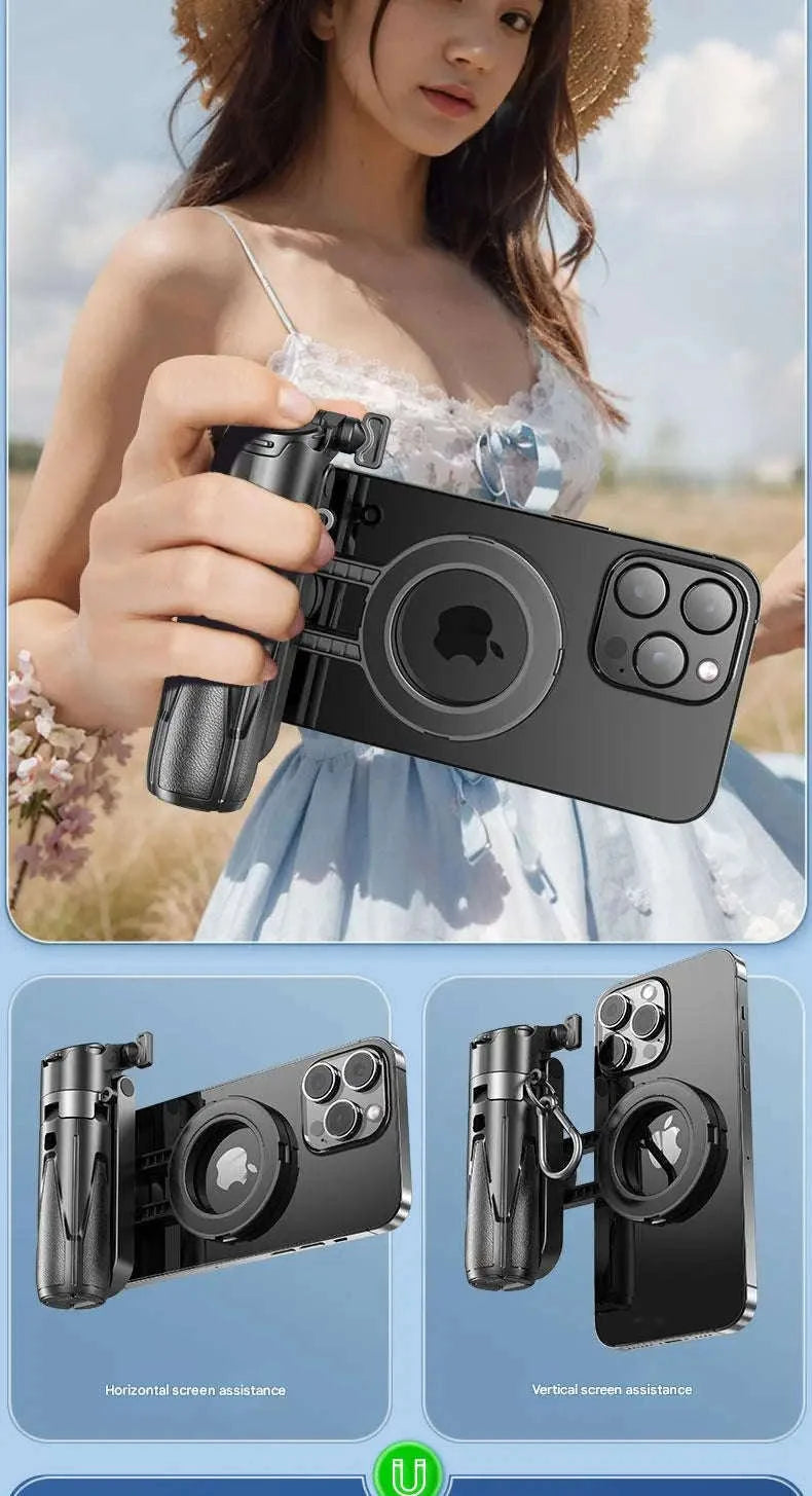 Multi‑Function Foldable Magnetic Phone Holder Tripod with Remote Control-White