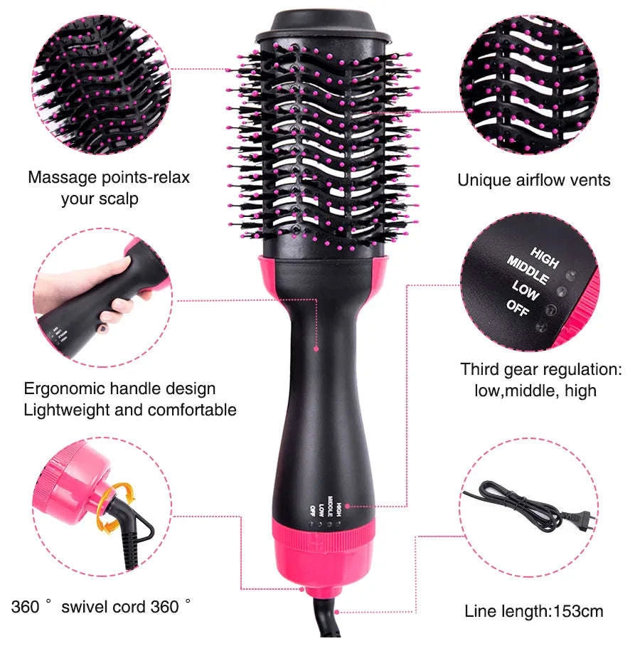Multi-Function Hair Dryer Brush 4 in 1 Hot Air Styler-Black / AU Plug
